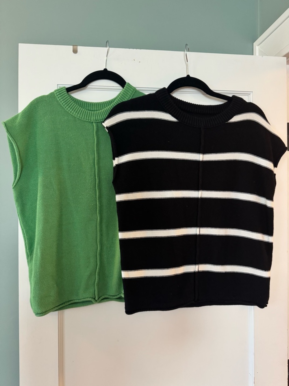 Women’s Green Knit Top & Black Stripe Knit Top - Set